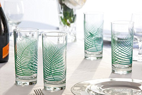 Summer Green Ferns Glassware - Set of 2 Everyday Drinking Glasses